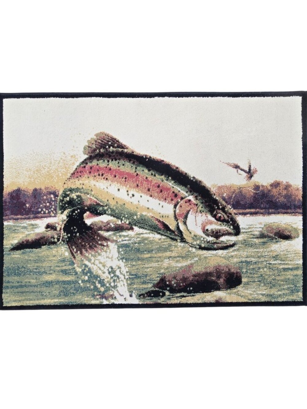 Large Rainbow Trout Area Rug 56x39 Inch Fly Fishing Carpet Cabincore Fish Cabin